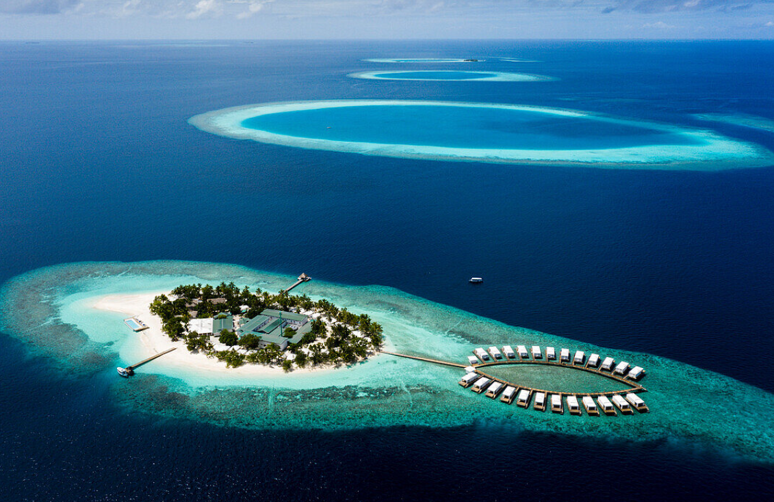 Aerial view of Bathala Island Resort, now Sandies Bathala Maldives